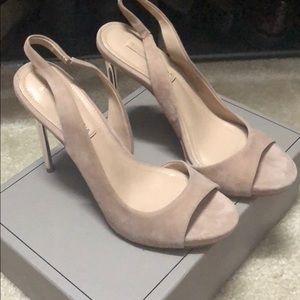 Nude Suede Peep Toe Heels